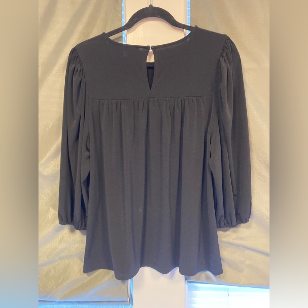 Ann Taylor Factory - Black Women's 3/4 Sleeve Peasant Blouse, Size Large - Picture 11 of 11